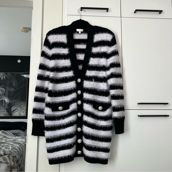 Ronny Kobo Black & White Striped Tamika Cardigan, size XL - Picture 5 of 11